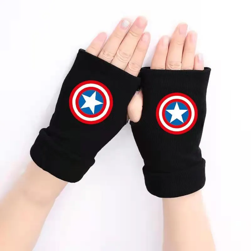 Movie Cosplay Half-finger Gloves Hulk SpiderMan Tokyo Avengers Cosplay Printed Warm Outdoor Gloves