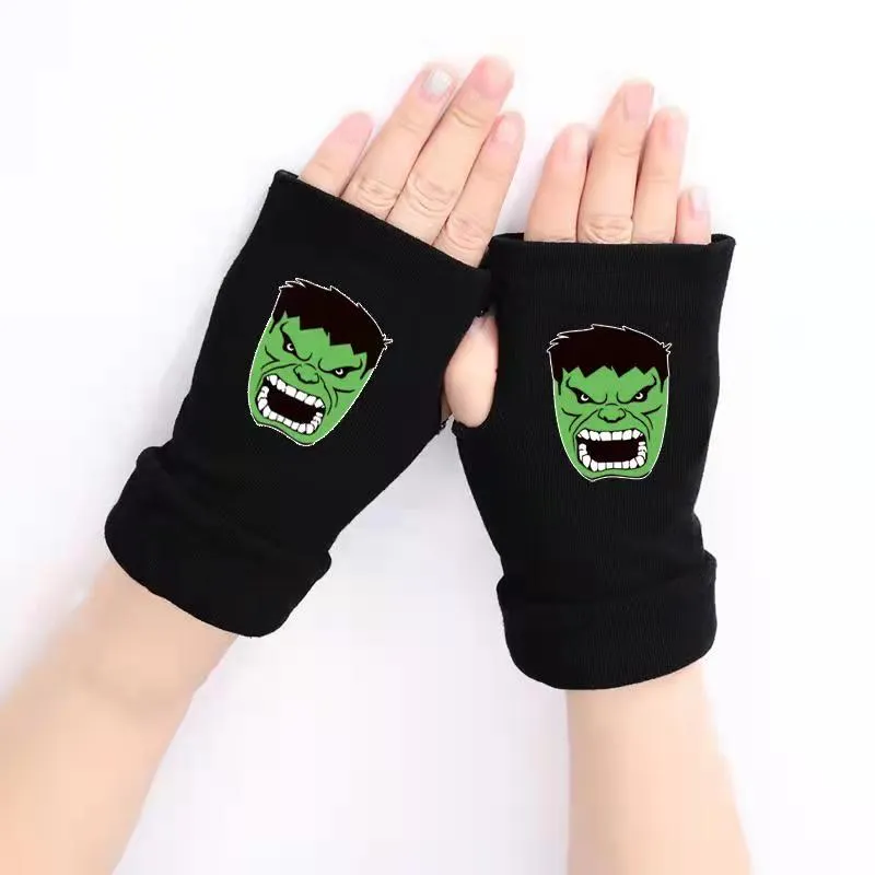 Movie Cosplay Half-finger Gloves Hulk SpiderMan Tokyo Avengers Cosplay Printed Warm Outdoor Gloves