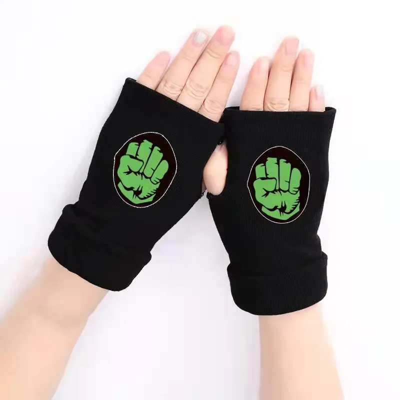 Movie Cosplay Half-finger Gloves Hulk SpiderMan Tokyo Avengers Cosplay Printed Warm Outdoor Gloves