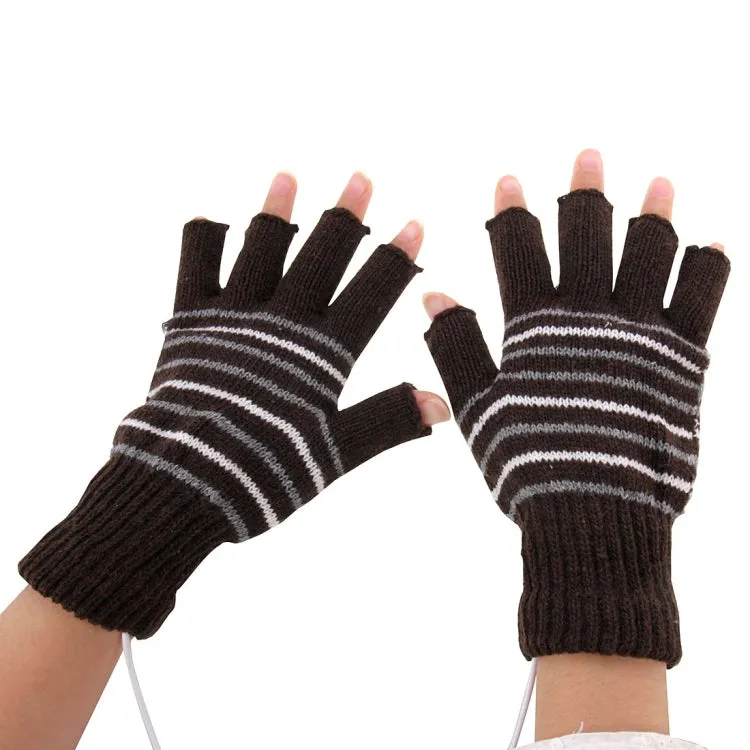 Outdoor Sport Electric Heated Half-Finger Knitted Gloves (Dark Brown)