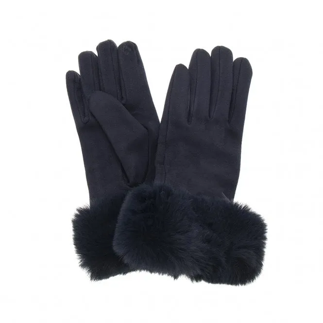 Park Lane Faux Fur Trim Gloves Navy