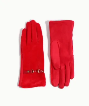 Red Faux Fur Gloves with Buckle Embellishment and Cosy Lining