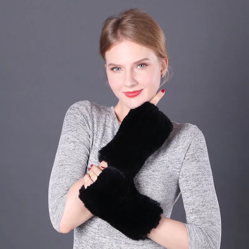 Rex rabbit fur warm fur gloves for winter ladies lovely open finger stretch gloves