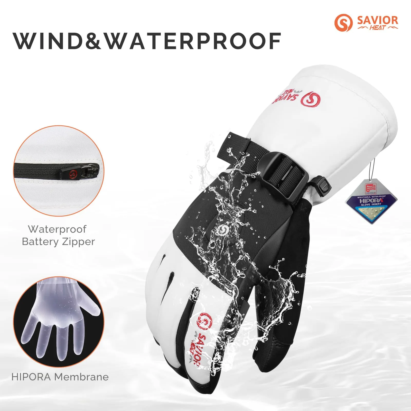 Savior Heated Ski Gloves 2.0 Upgraded Bluetooth Control 3000mAh Fast-Charging Battery Waterproof