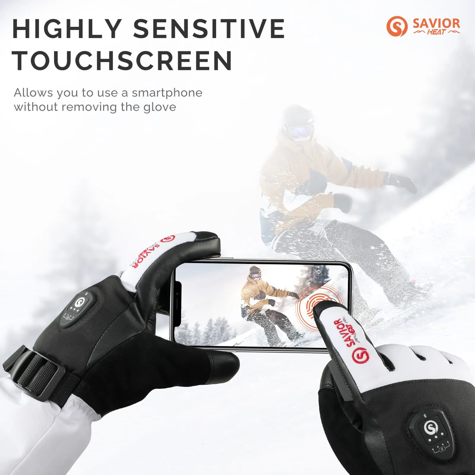 Savior Heated Ski Gloves 2.0 Upgraded Bluetooth Control 3000mAh Fast-Charging Battery Waterproof