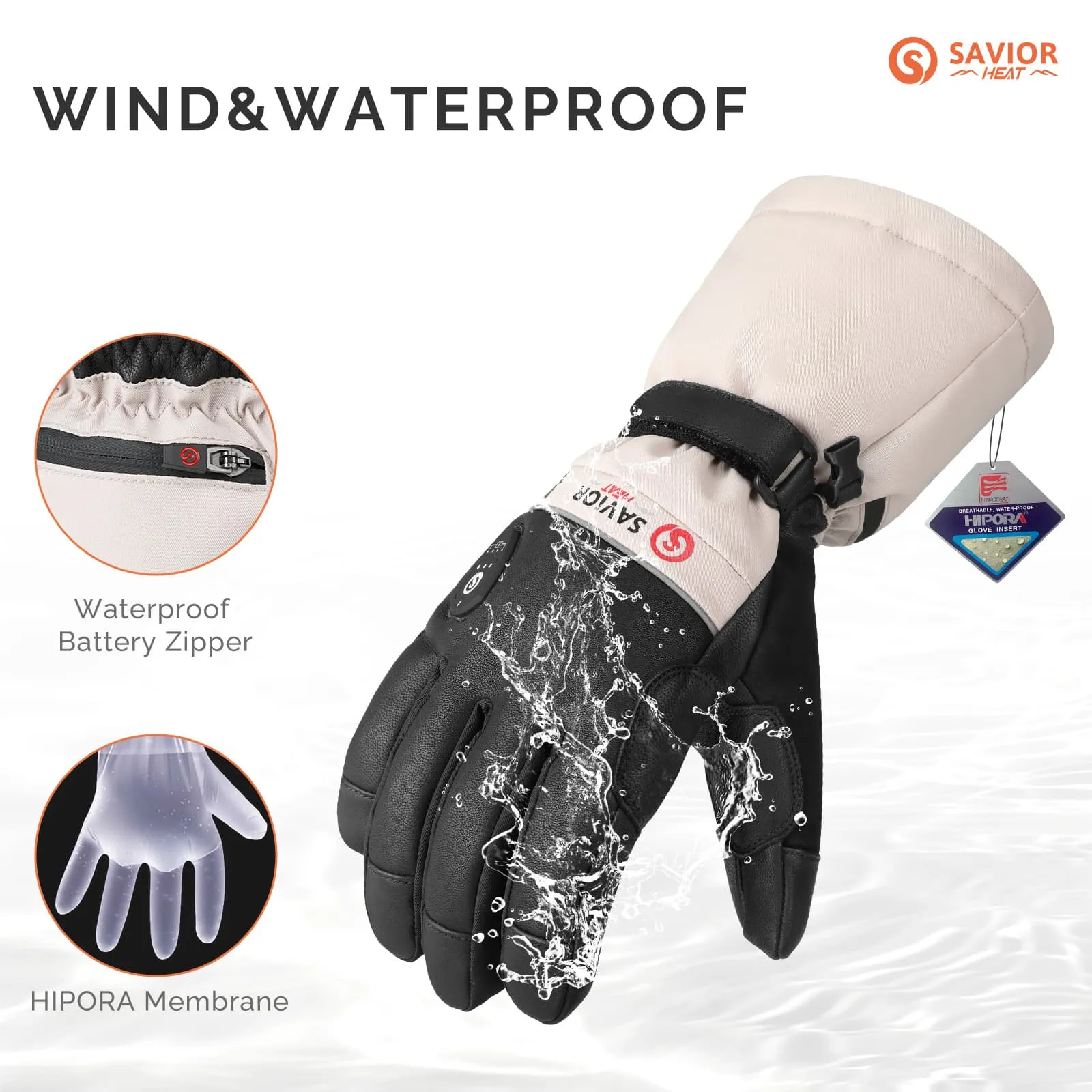 Savior Heated Ski Gloves 2.0 Upgraded Bluetooth Control, Pre-Curved Fingers waterproof Goatskin