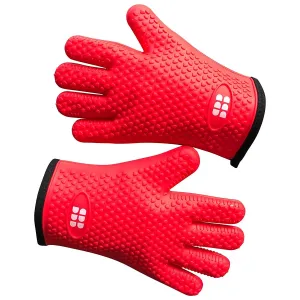 SBDW Heat Resistant BBQ Cooking Gloves and Oven Mitts. Insulated Silicone With Protective Lining. Versatile and Waterproof For BBQ Grill, Oven, Fire Pit, Campfire and Smoking - 3 Colors (Red)