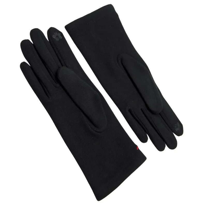 Soft Feel Cat Design Black Ladies Embroidered Gloves