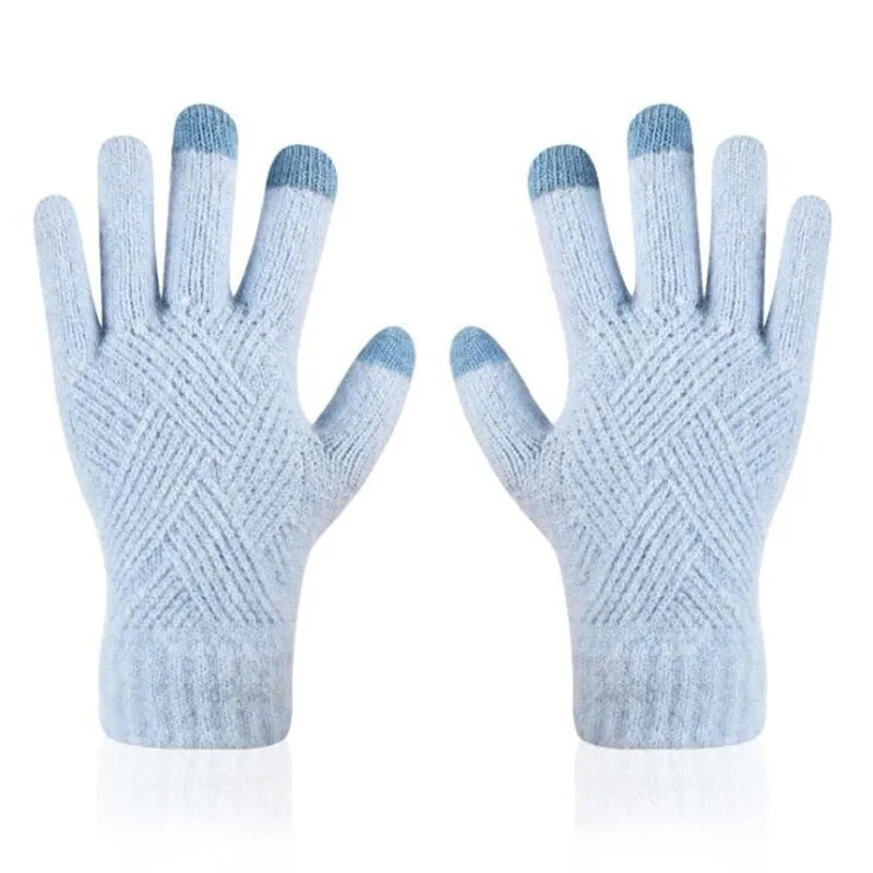 Solid Color Knitted Thick and Warm Full Finger Winter Gloves