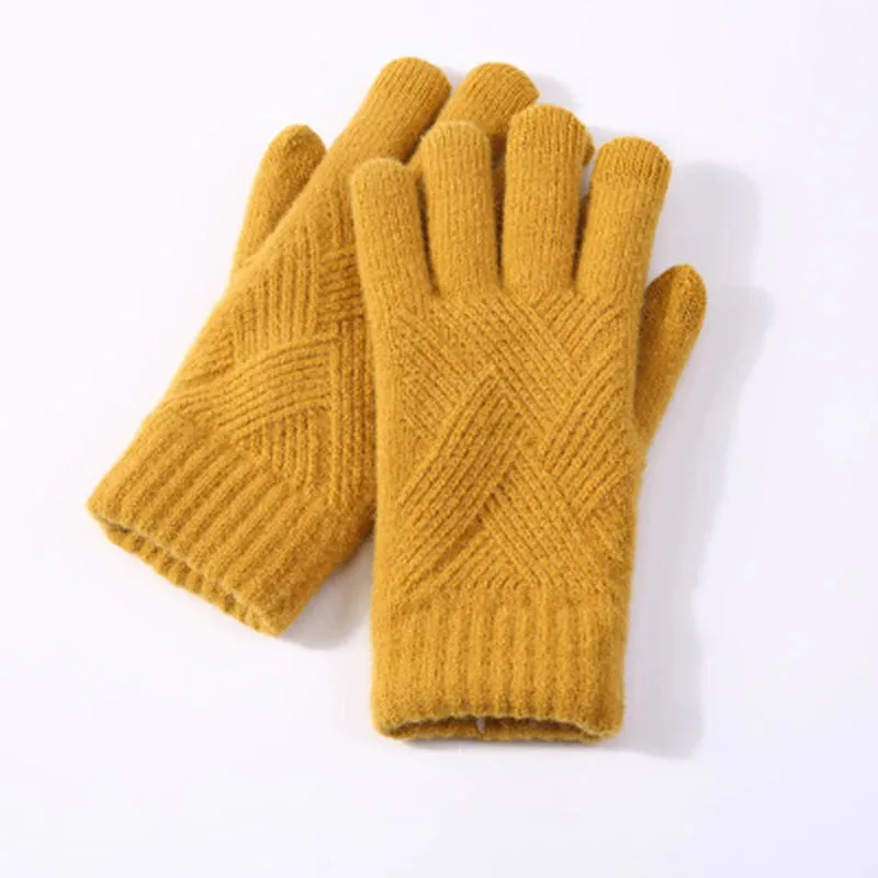 Solid Color Knitted Thick and Warm Full Finger Winter Gloves