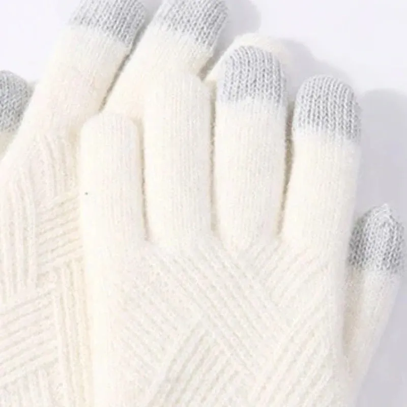 Solid Color Knitted Thick and Warm Full Finger Winter Gloves