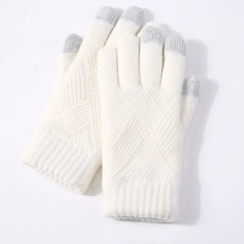 Solid Color Knitted Thick and Warm Full Finger Winter Gloves