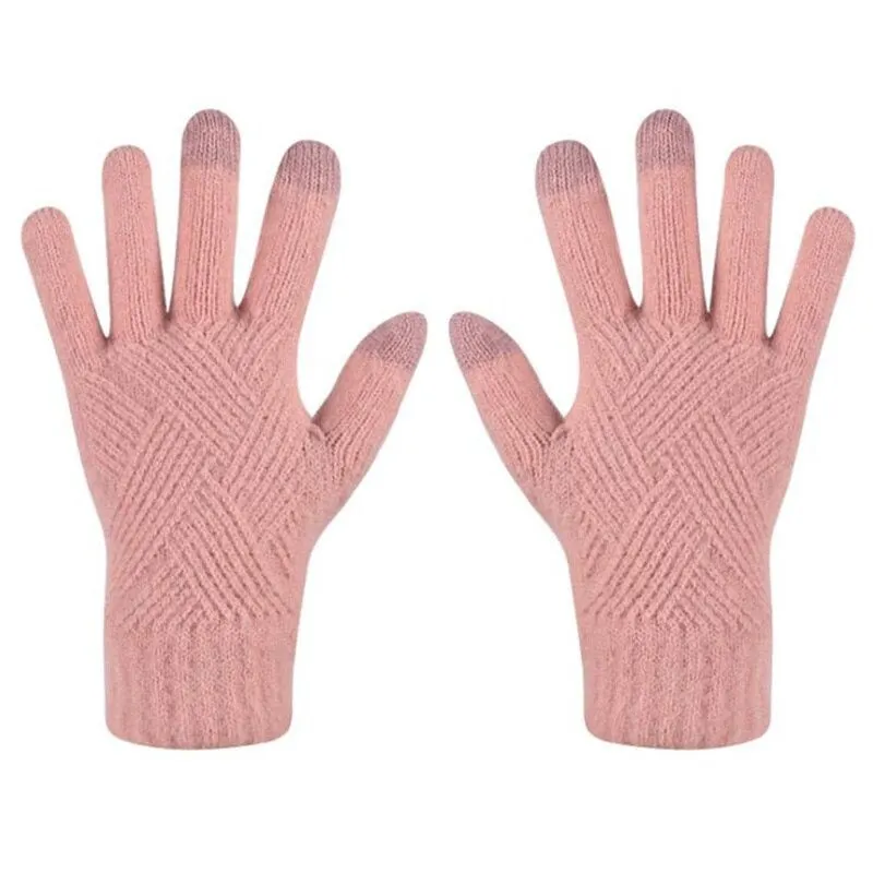 Solid Color Knitted Thick and Warm Full Finger Winter Gloves