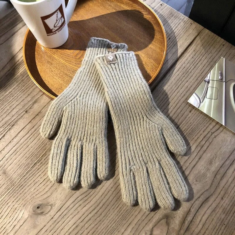 Solid-Colored Soft and Warm Knitted Winter Gloves