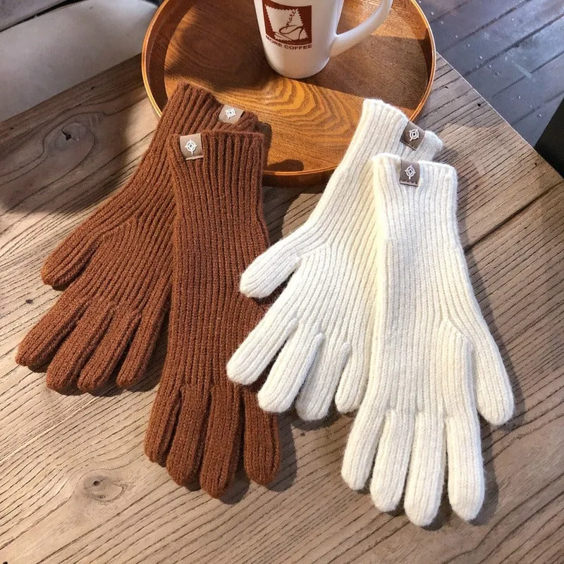 Solid-Colored Soft and Warm Knitted Winter Gloves