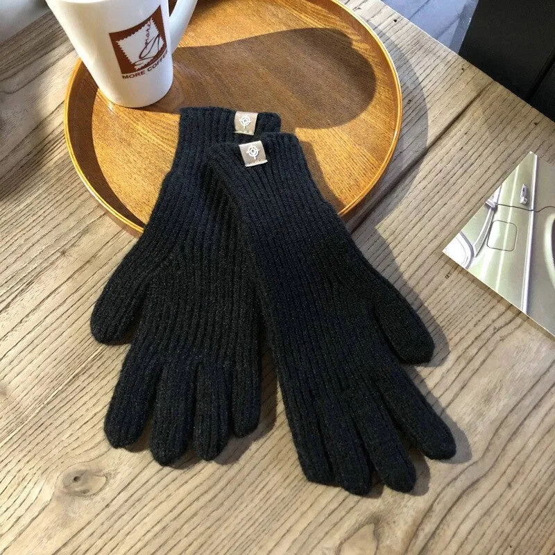 Solid-Colored Soft and Warm Knitted Winter Gloves