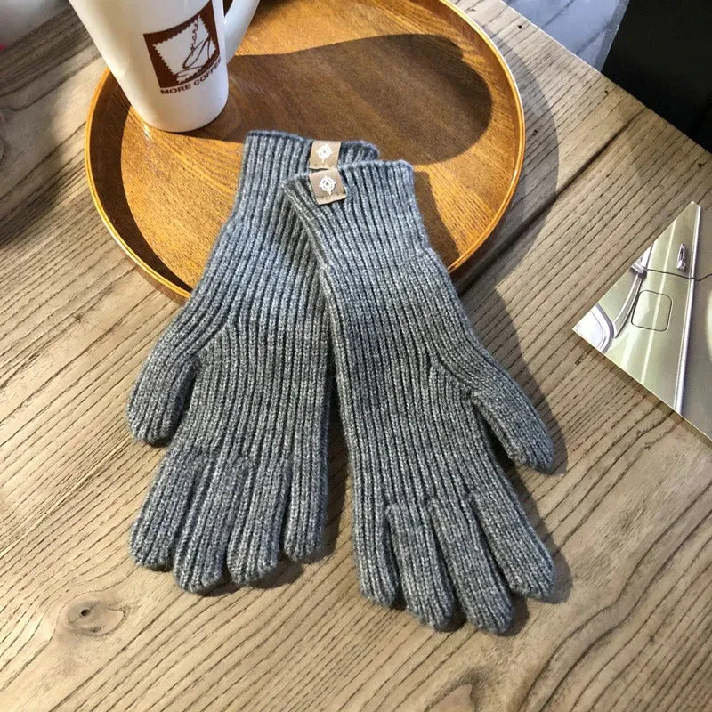 Solid-Colored Soft and Warm Knitted Winter Gloves