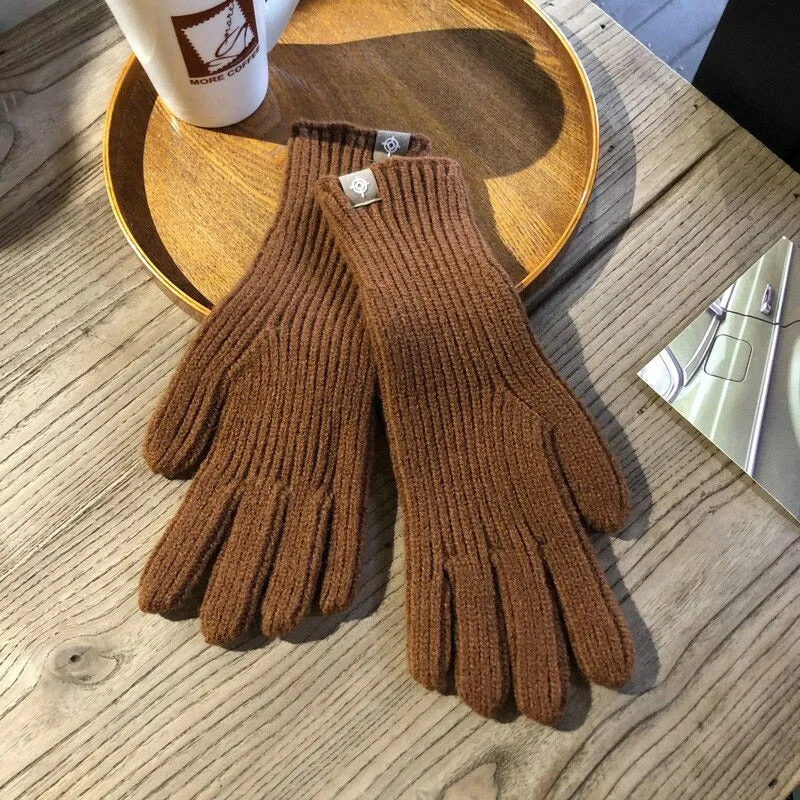 Solid-Colored Soft and Warm Knitted Winter Gloves