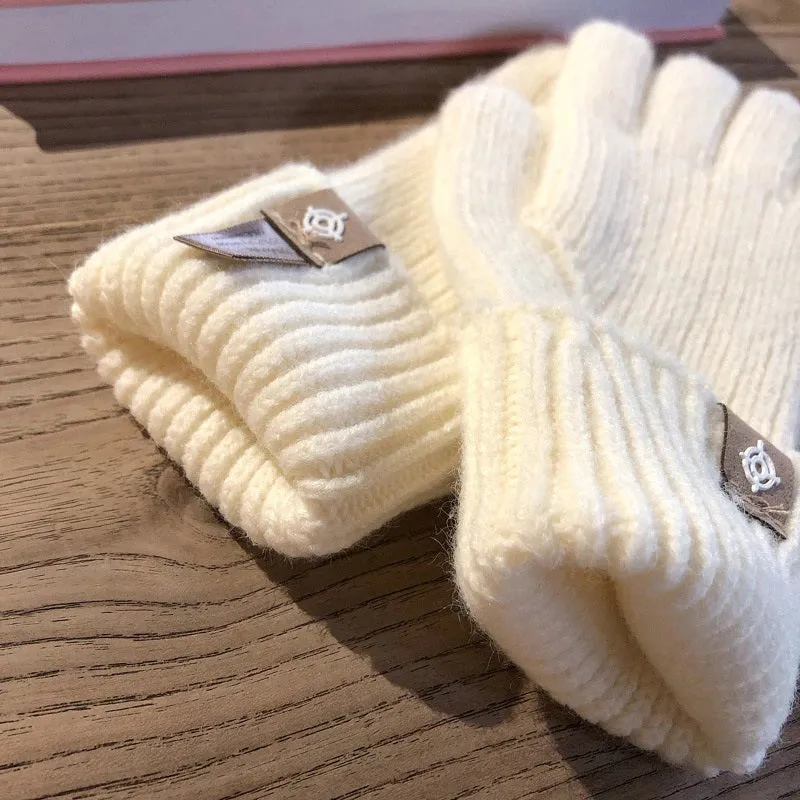 Solid-Colored Soft and Warm Knitted Winter Gloves