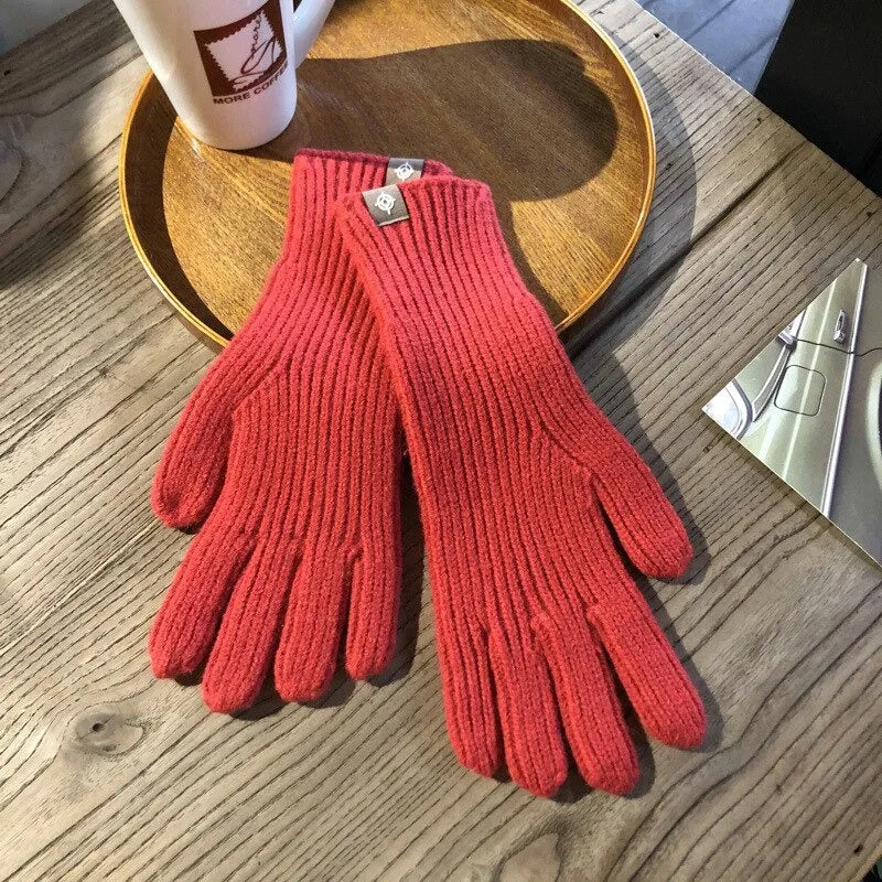 Solid-Colored Soft and Warm Knitted Winter Gloves