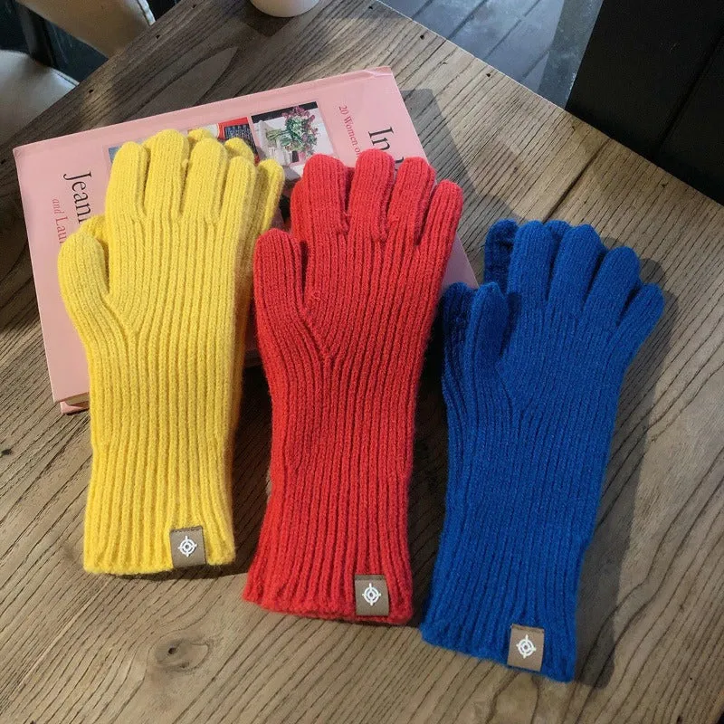 Solid-Colored Soft and Warm Knitted Winter Gloves