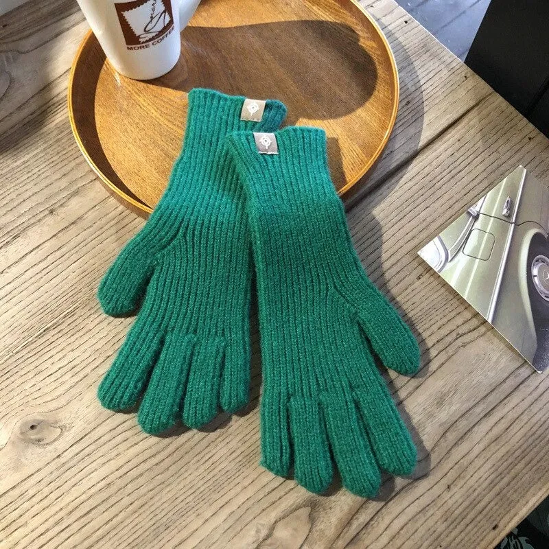 Solid-Colored Soft and Warm Knitted Winter Gloves