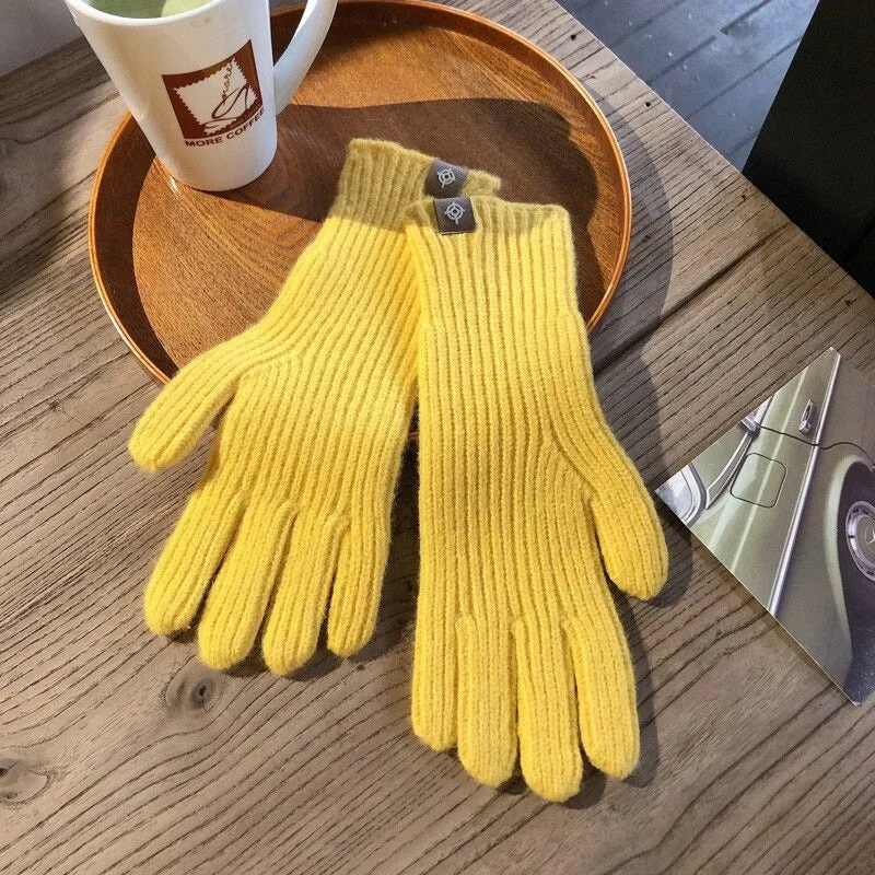 Solid-Colored Soft and Warm Knitted Winter Gloves