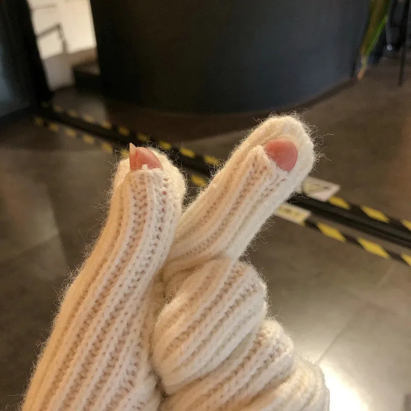 Solid-Colored Soft and Warm Knitted Winter Gloves