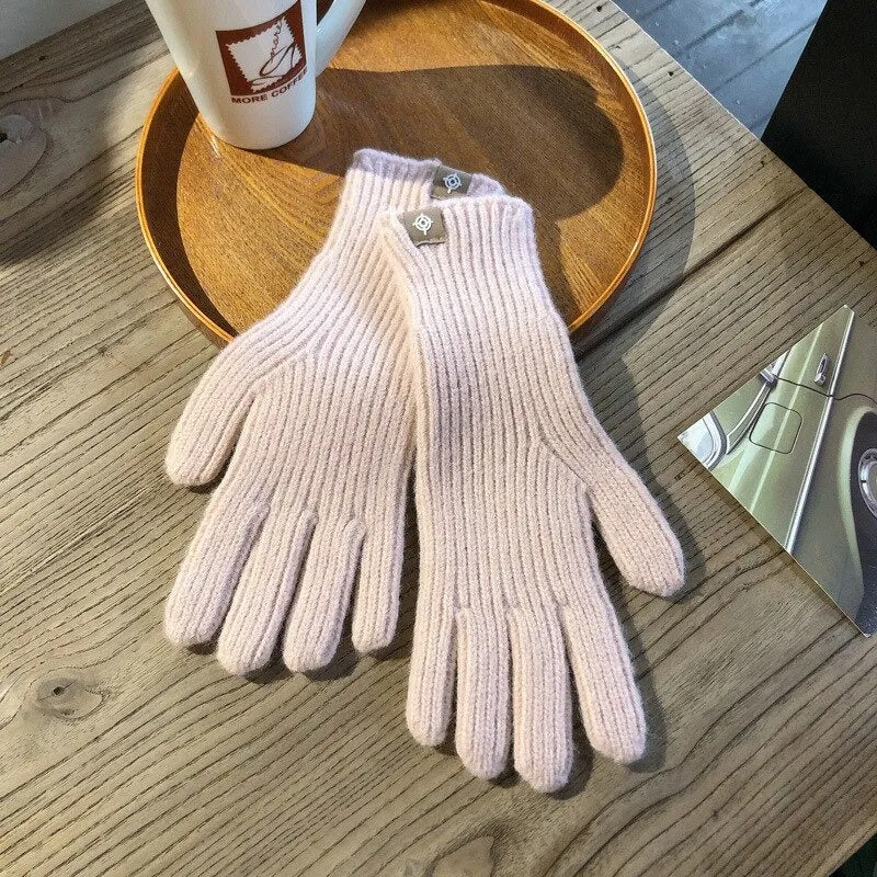 Solid-Colored Soft and Warm Knitted Winter Gloves