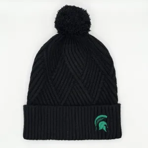 Spartan Black Textured Cuff Pom Pom Beanie