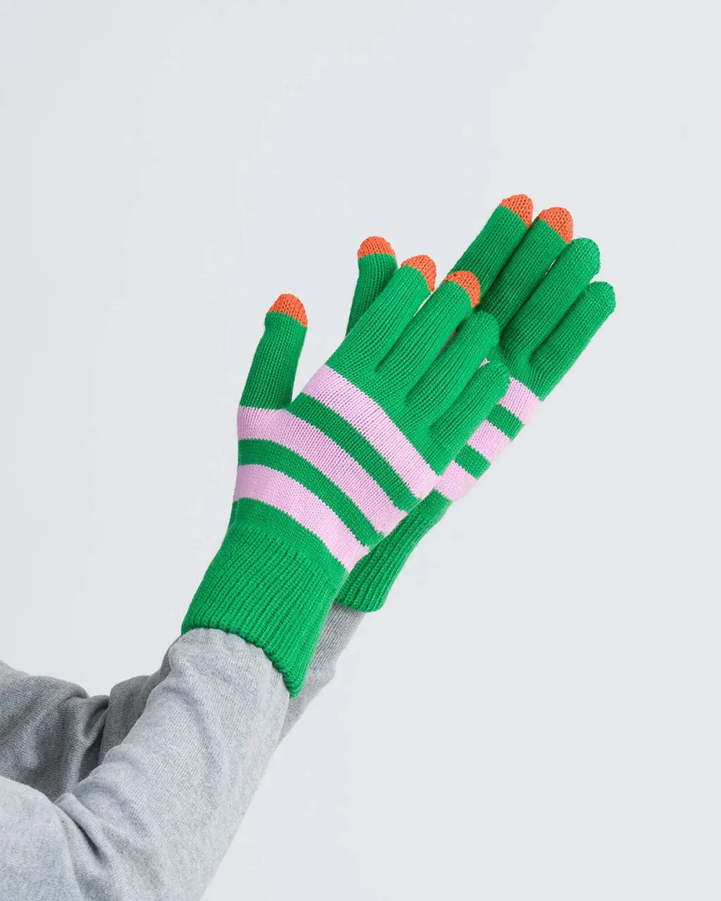 Striped Touchscreen Gloves - Kelly   Lilac