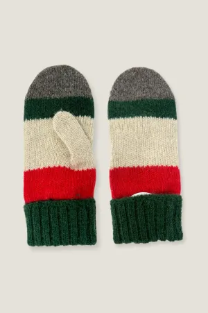 Striped Wool & Cashmere Mittens | Cream/Green/Red