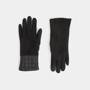 Suede Puffer Touchscreen Gloves - Black