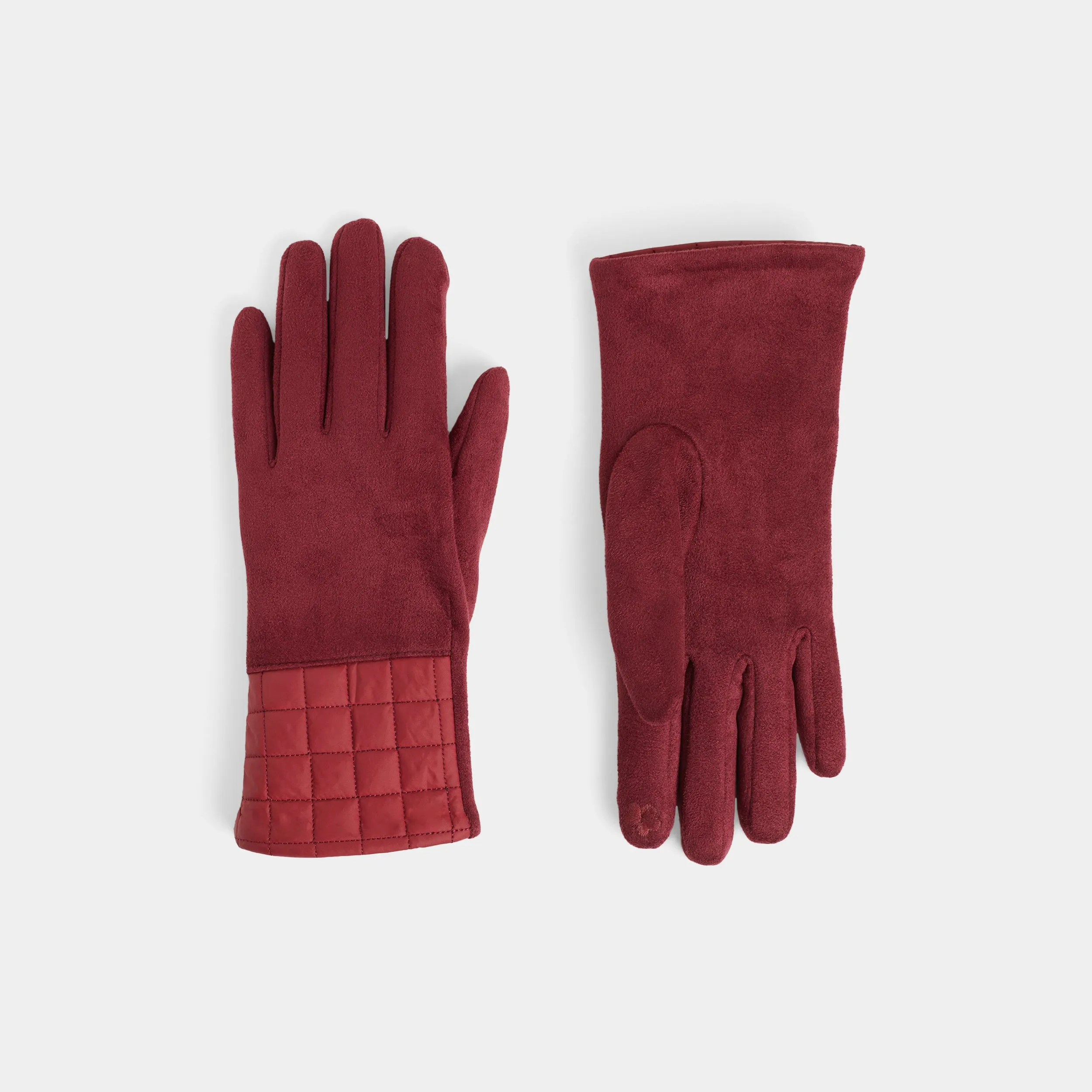 Suede Puffer Touchscreen Gloves - Red