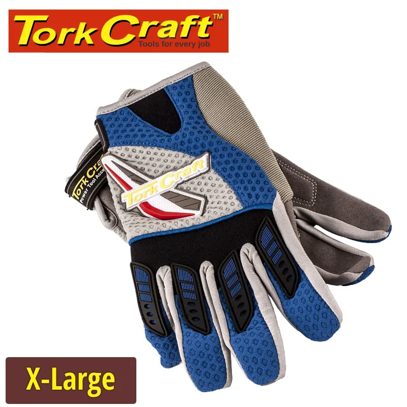 TORK CRAFT MECHANICS GLOVE X LARGE SYNTHETIC LEATHER PALM AIR MESH BACK BLUE GL33