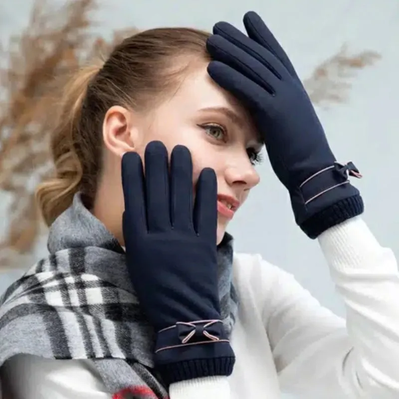 Waterproof Full Finger Touchscreen Winter Gloves with Bow Detail