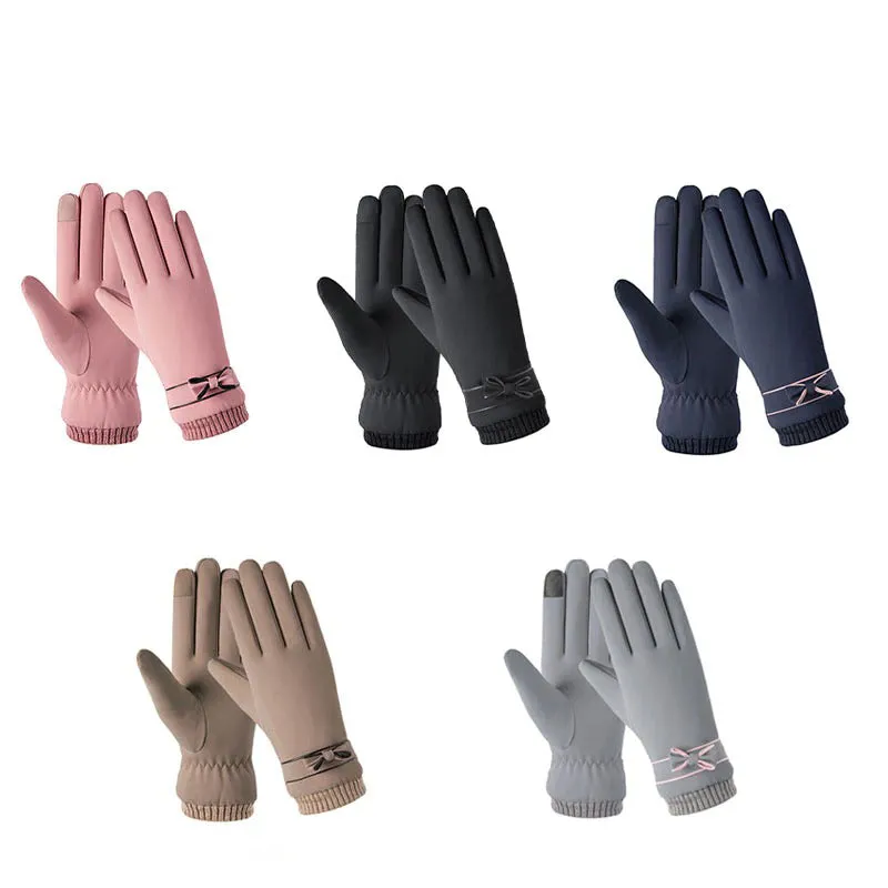 Waterproof Full Finger Touchscreen Winter Gloves with Bow Detail