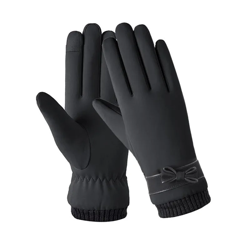 Waterproof Full Finger Touchscreen Winter Gloves with Bow Detail