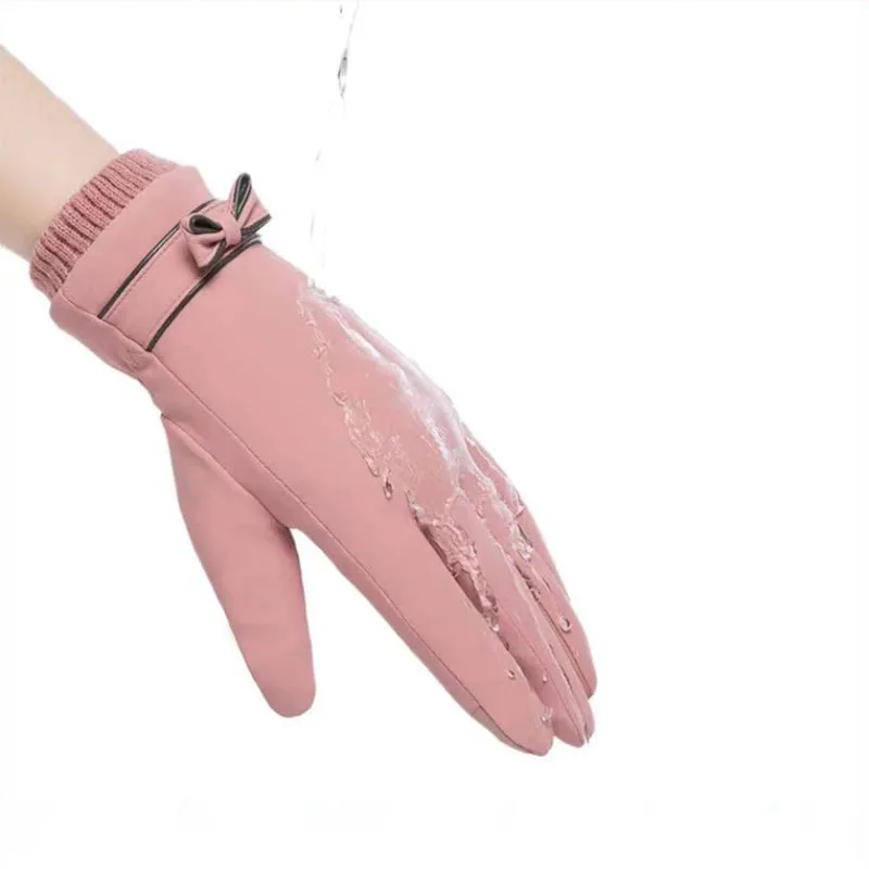 Waterproof Full Finger Touchscreen Winter Gloves with Bow Detail