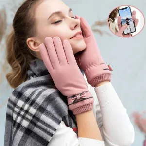 Waterproof Full Finger Touchscreen Winter Gloves with Bow Detail