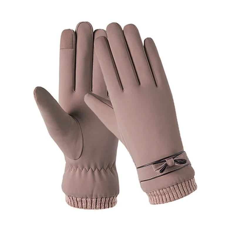 Waterproof Full Finger Touchscreen Winter Gloves with Bow Detail