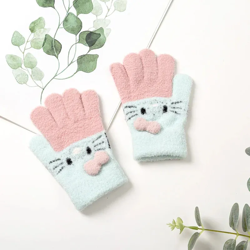 Winter Knitted Children's Gloves 3-10 Years Warm Soft Rabbit Wool Cartoons Kids Gloves Child Full Finger Baby Boys Girls Mittens