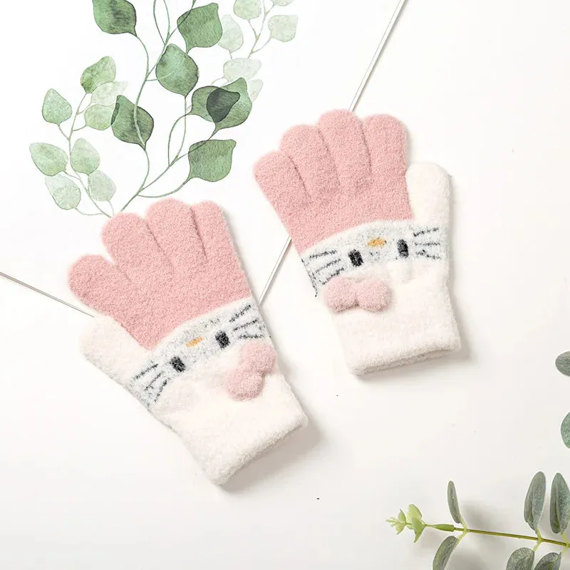 Winter Knitted Children's Gloves 3-10 Years Warm Soft Rabbit Wool Cartoons Kids Gloves Child Full Finger Baby Boys Girls Mittens