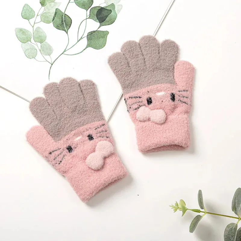 Winter Knitted Children's Gloves 3-10 Years Warm Soft Rabbit Wool Cartoons Kids Gloves Child Full Finger Baby Boys Girls Mittens