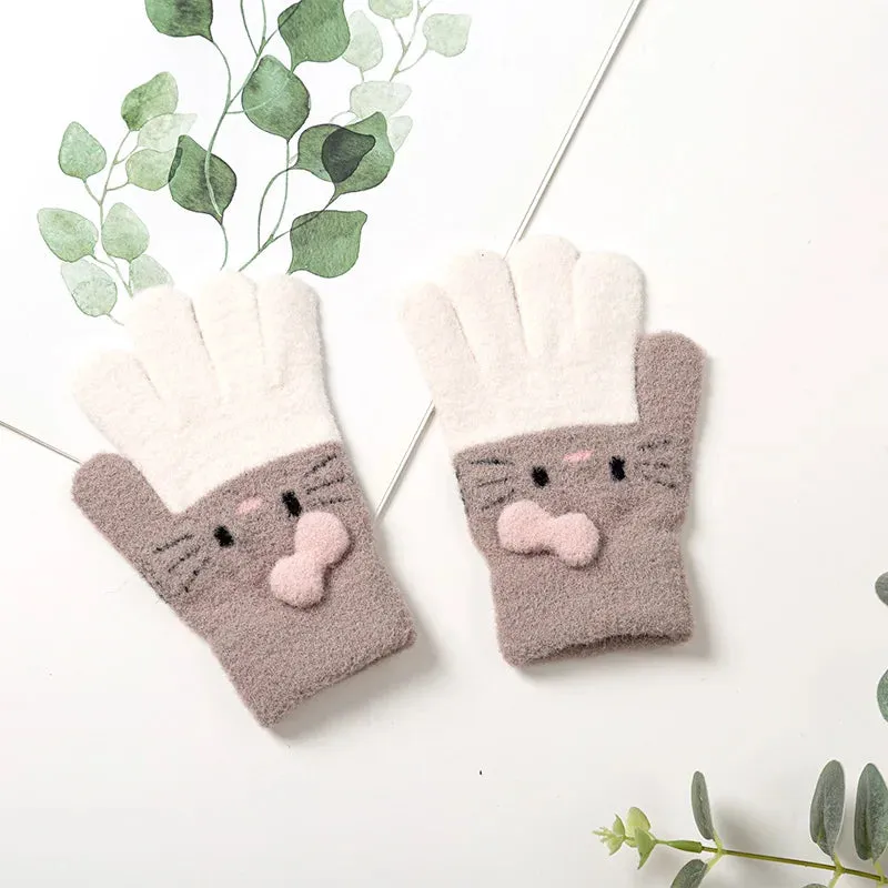 Winter Knitted Children's Gloves 3-10 Years Warm Soft Rabbit Wool Cartoons Kids Gloves Child Full Finger Baby Boys Girls Mittens