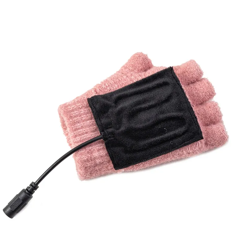 Winter Office USB Heating Warm Half Finger with Cover Gloves Heated Pad, Size: Free Size(Beige)