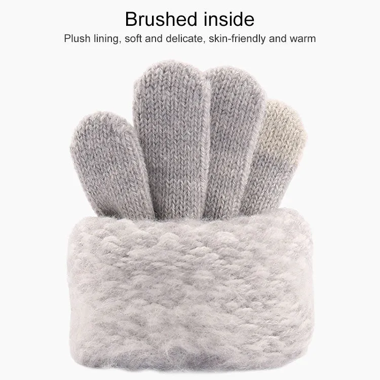 Winter Touch Screen Gloves Women Men Warm Stretch Knit Mittens Imitation Wool Thicken Full Finger Gloves(B-Grey)