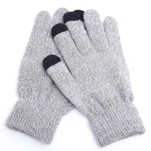 Winter Touch Screen Gloves Women Men Warm Stretch Knit Mittens Imitation Wool Thicken Full Finger Gloves(B-Grey)