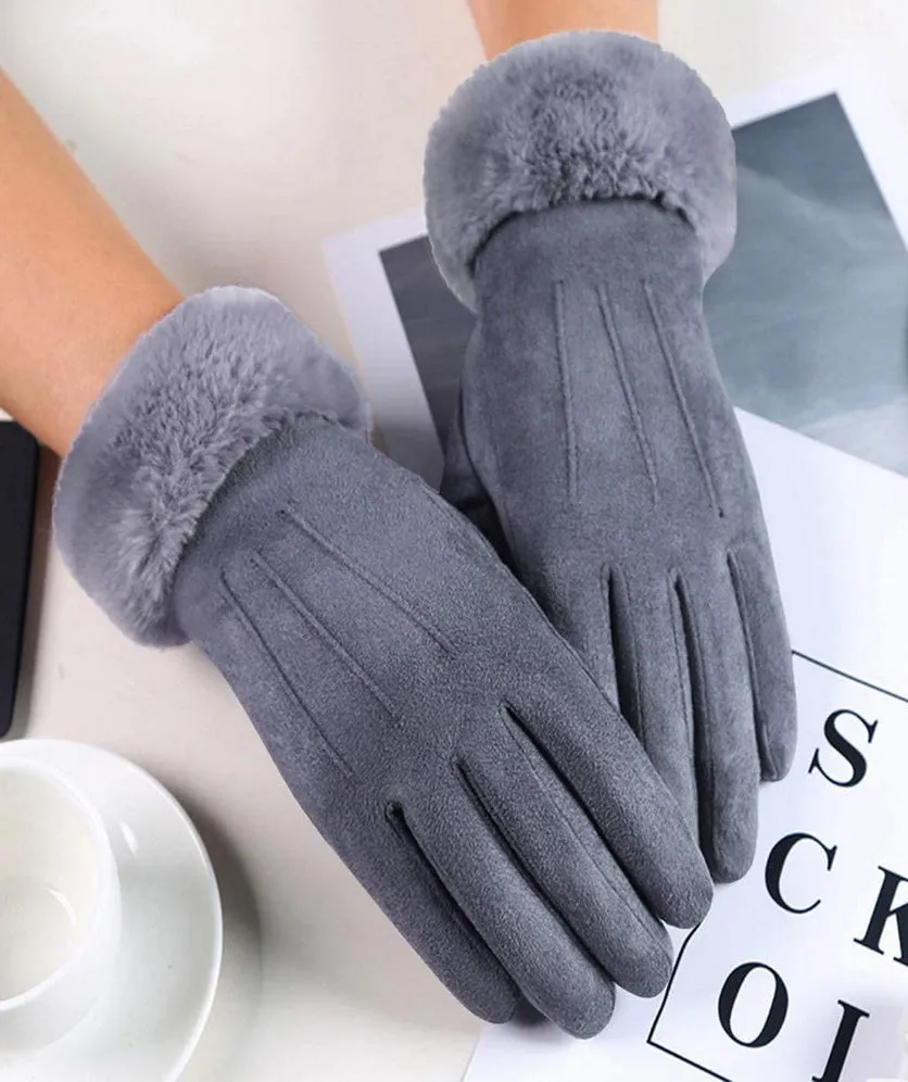 Women Winter Gloves Warm Ladies Touch Screen Gloves Suede Plain