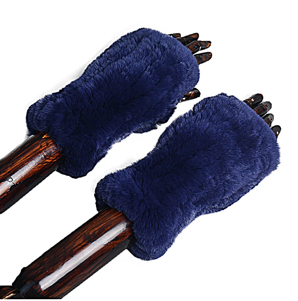 Women's fingerless gloves half finger thickened double-sided Rex rabbit hair thickened bicycle windproof